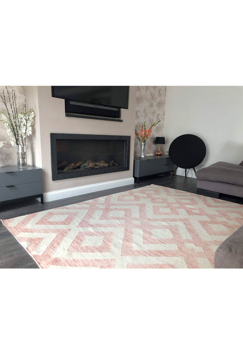 modern pink rug in living room