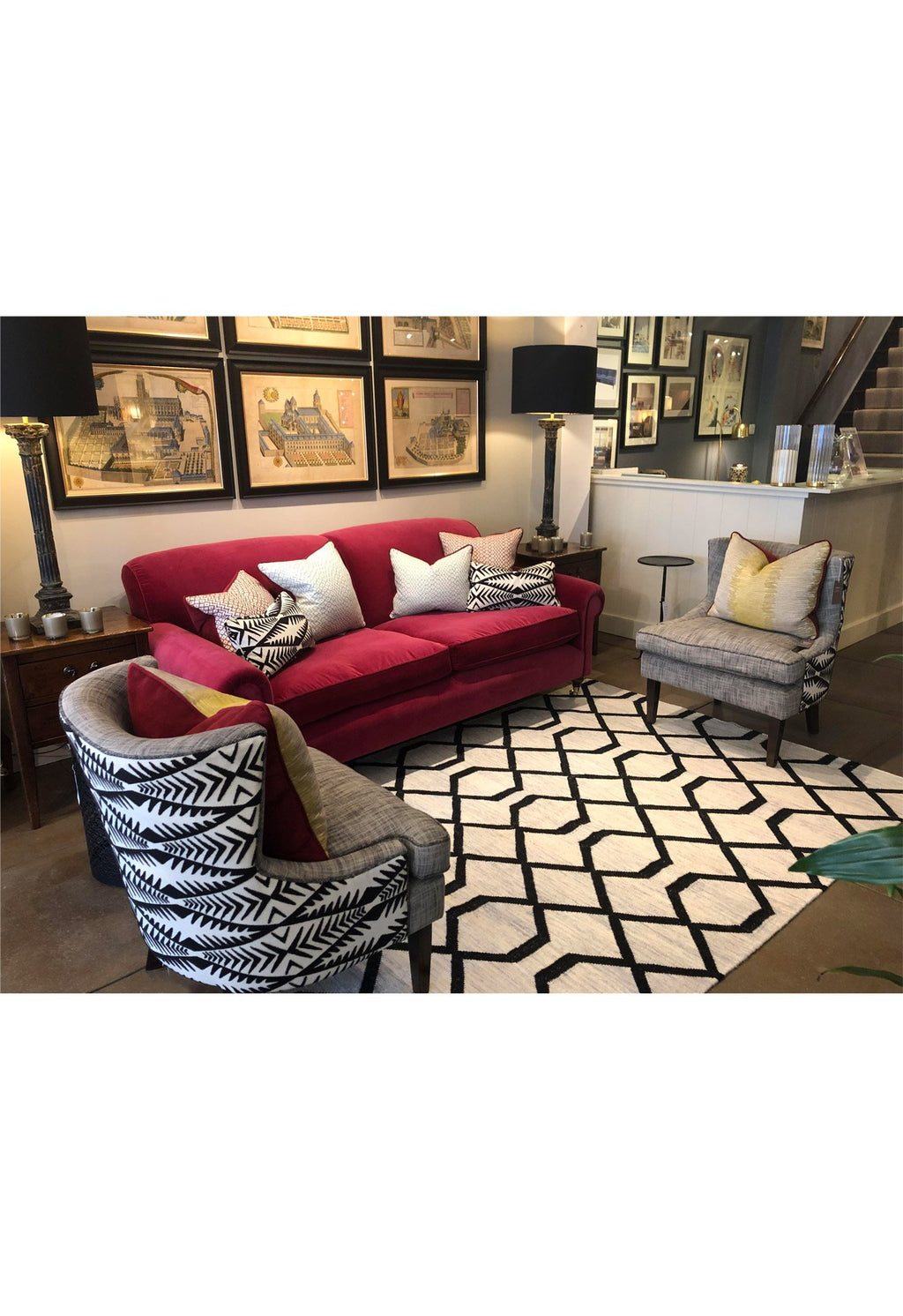 modern geometric rug in living room